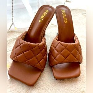 Brown Square Quilted Heels Sandals Bottega Veneta Inspired